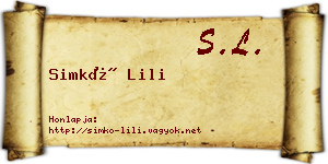 Simkó Lili névjegykártya